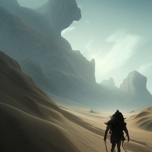 An outlander walking through a desert